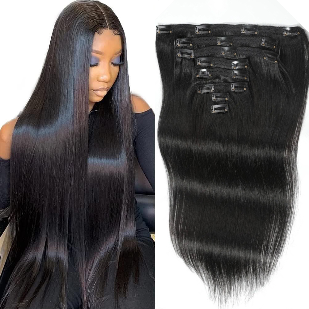 Seamless Clip In Hair Extensions Human Hair - Doczepiane, proste pasemka do włosów, naturalne,